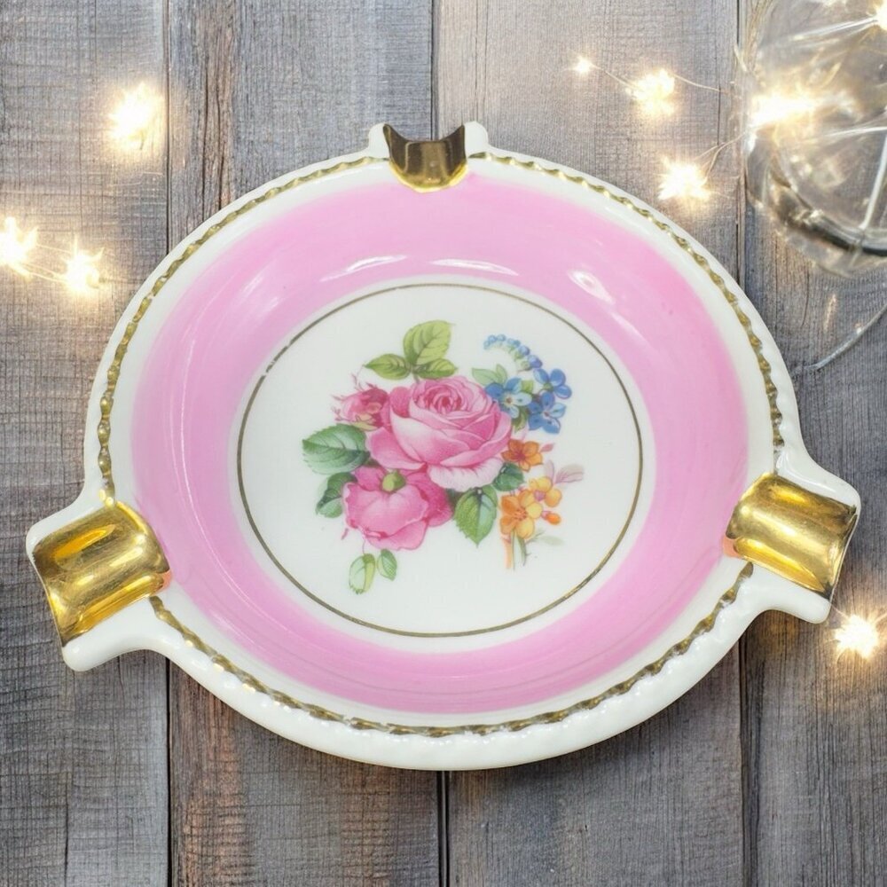 Vintage Schumann Arzberg Germany Dish Ashtray With An Antique Pink Floral Design